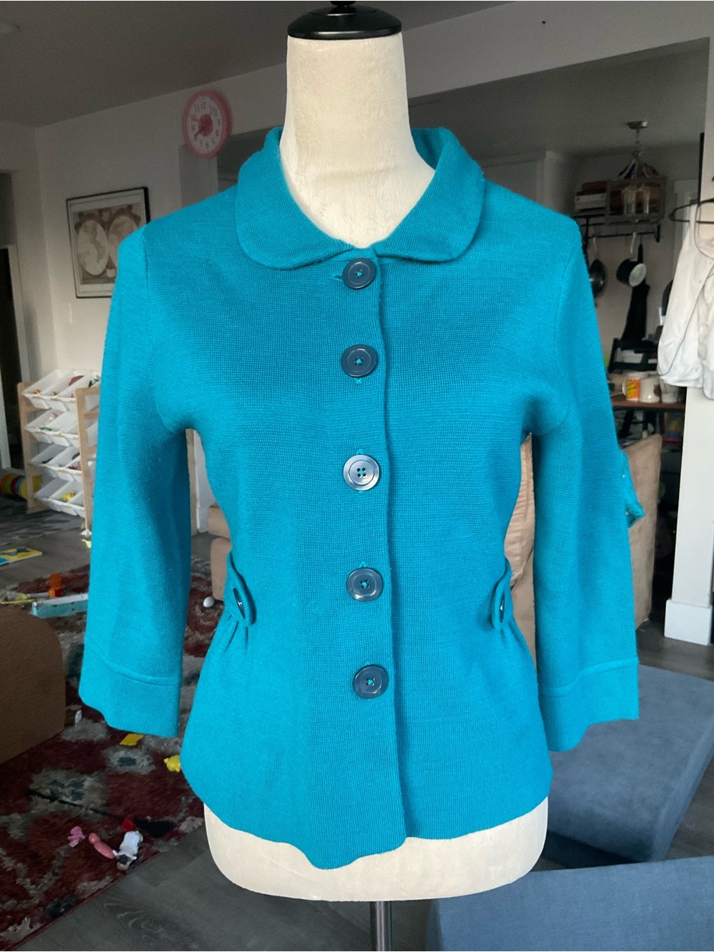 🌀Semantiks Nordstrom Teal Merino Wool Blend Peter Pan Collar Cardigan Jacket S